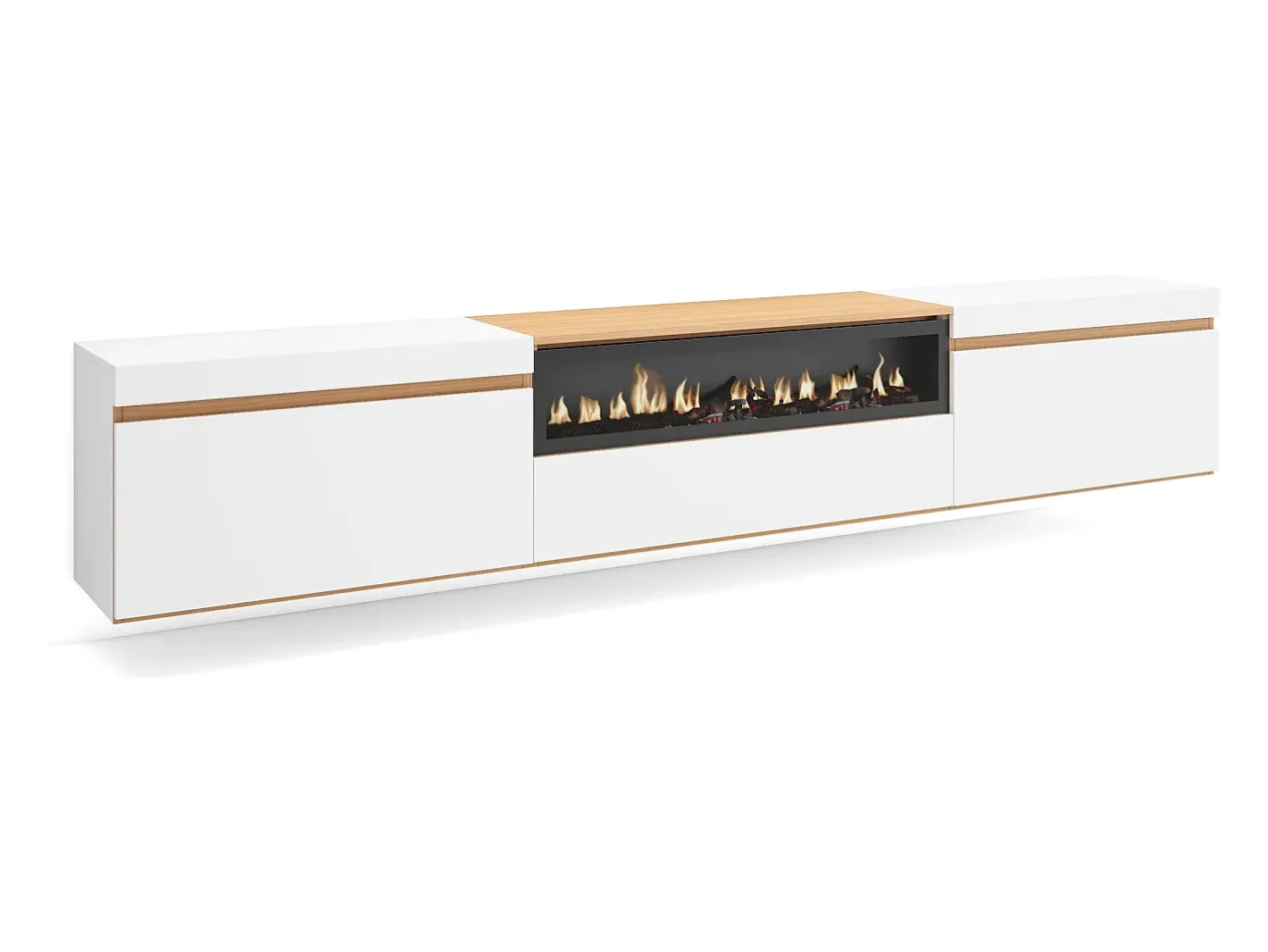 Móvel de TV, 260x35x45cm, TV de grande formato, Lareira eléctrica, Suspensos, e Carvalho soft*Skraut Home Discount