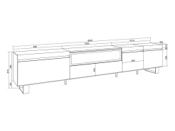 Skraut Home Móvel De Tv*Móvel de TV, 288x35x57cm, TV de grande formato, Lareira eléctrica, Design industrial, e Carvalho soft Branco