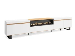 Skraut Home Móvel De Tv*Móvel de TV, 288x35x57cm, TV de grande formato, Lareira eléctrica, Design industrial, e Carvalho soft Branco