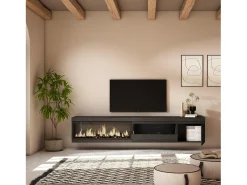Clearance Móvel de TV, 237x35x45cm, TV de grande formato, Lareira eléctrica XXL, Suspensos, Móvel De Tv