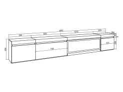 Skraut Home Móvel De Tv*Móvel de TV, 288x35x45cm, TV de grande formato, Lareira eléctrica XXL, Suspensos, Carvalho Natural claro