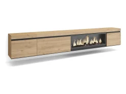 Skraut Home Móvel De Tv*Móvel de TV, 288x35x45cm, TV de grande formato, Lareira eléctrica XXL, Suspensos, Carvalho Natural claro