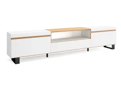 Skraut Home Móvel De Tv*Móvel de TV, 260x35x57cm, TV de grande formato, Design industrial, e Carvalho soft Branco