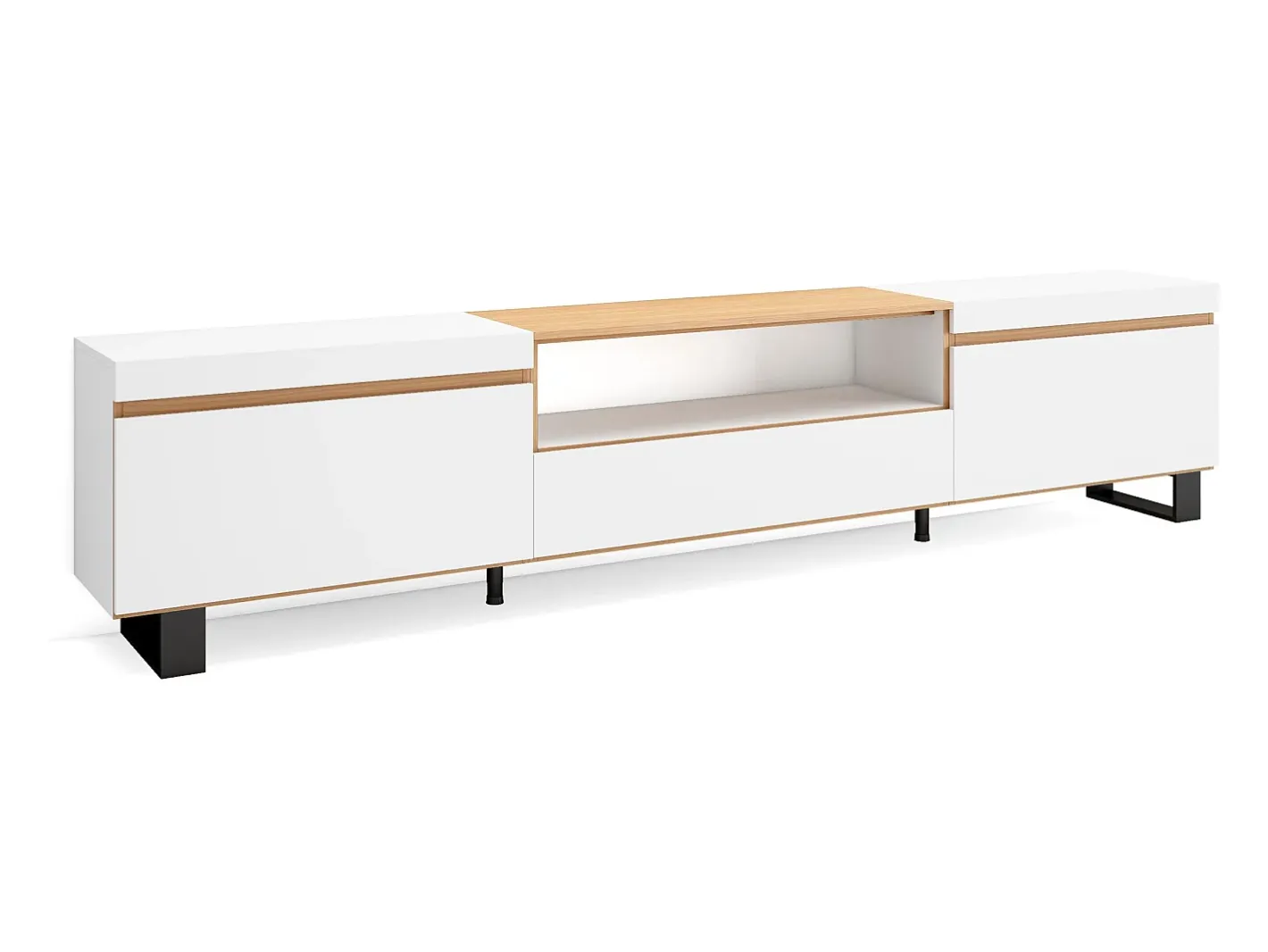 Skraut Home Móvel De Tv*Móvel de TV, 260x35x57cm, TV de grande formato, Design industrial, e Carvalho soft Branco