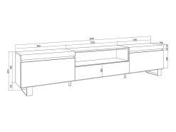 Skraut Home Móvel De Tv*Móvel de TV, 260x35x57cm, TV de grande formato, Design industrial, e Carvalho soft Branco