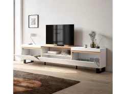 Skraut Home Móvel De Tv*Móvel de TV, 260x35x57cm, TV de grande formato, Design industrial, e Carvalho soft Branco