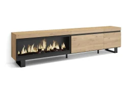 Móvel de TV, 237x35x57cm, TV de grande formato, Lareira eléctrica XXL, Design industrial, Carvalho^Skraut Home