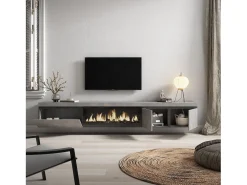 Móvel de TV, 288x35x45cm, TV de grande formato, Lareira eléctrica XXL, Suspensos, Cimento^Skraut Home Sale