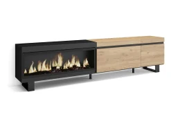 Outlet Móvel de TV, 237x35x57cm, TV de grande formato, Lareira eléctrica XXL, Design industrial, Carvahlo e preto Móvel De Tv