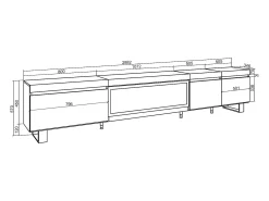 Skraut Home Móvel De Tv*Móvel de TV, 288x35x57cm, TV de grande formato, Lareira eléctrica XXL, Design industrial, Carvalho Natural claro