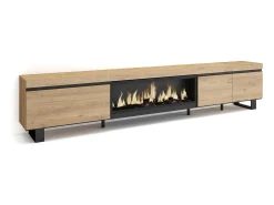 Skraut Home Móvel De Tv*Móvel de TV, 288x35x57cm, TV de grande formato, Lareira eléctrica XXL, Design industrial, Carvalho Natural claro