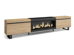 Móvel de TV, 267x35x57cm, TV de grande formato, Lareira eléctrica XXL, Design industrial, Carvahlo e preto Móvel De Tv