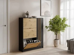 Vente-unique Móvel De Arrumação|Sapateira*Móvel para sapatos com 1 porta e 3 compartimentos abatíveis - Natural e Preto - JANAKIA Preto / Natural claro