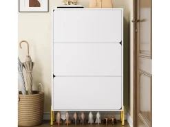 Clearance Móvel para sapatos moderno 73x24x120 cm - 3 portas - Prateleira de sapatos de 6 níveis - pés dourados - MDF - Móvel De Arrumação|Sapateira