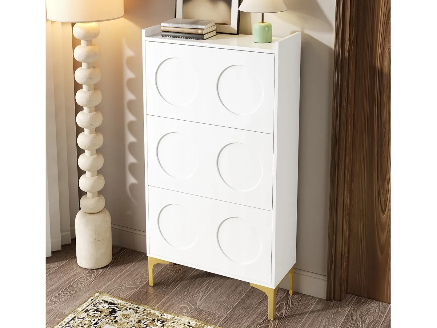 Móvel para sapatos moderno 63x24x120 cm - 3 níveis de armazenamento - Pés de metal - MDF -^ModernLuxe Clearance