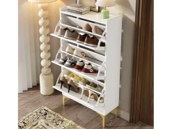Móvel para sapatos moderno 63x24x120 cm - 3 níveis de armazenamento - Pés de metal - MDF -^ModernLuxe Clearance