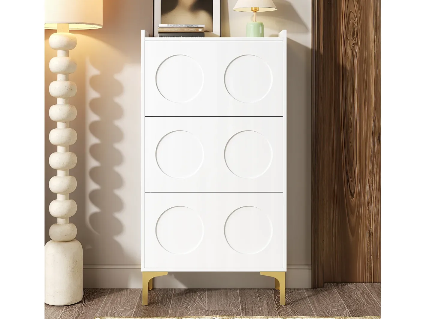 Móvel para sapatos moderno 63x24x120 cm - 3 níveis de armazenamento - Pés de metal - MDF -^ModernLuxe Clearance