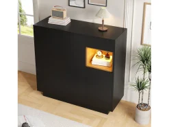 Móvel para sapatos 105x39.5x100.5 cm - 1 gaveta e 3 portas - com iluminação LED - com prateleiras ajustáveis - e natural*ModernLuxe Best