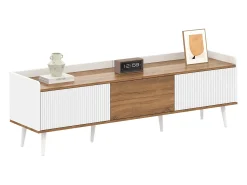 Online Móvel para TV 160×39×49,5 cm - 3 portas - Acabamento madeirado - MDF + Painel de partículas - Branco + Natural Móvel De Tv