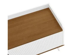 Online Móvel para TV 160×39×49,5 cm - 3 portas - Acabamento madeirado - MDF + Painel de partículas - Branco + Natural Móvel De Tv