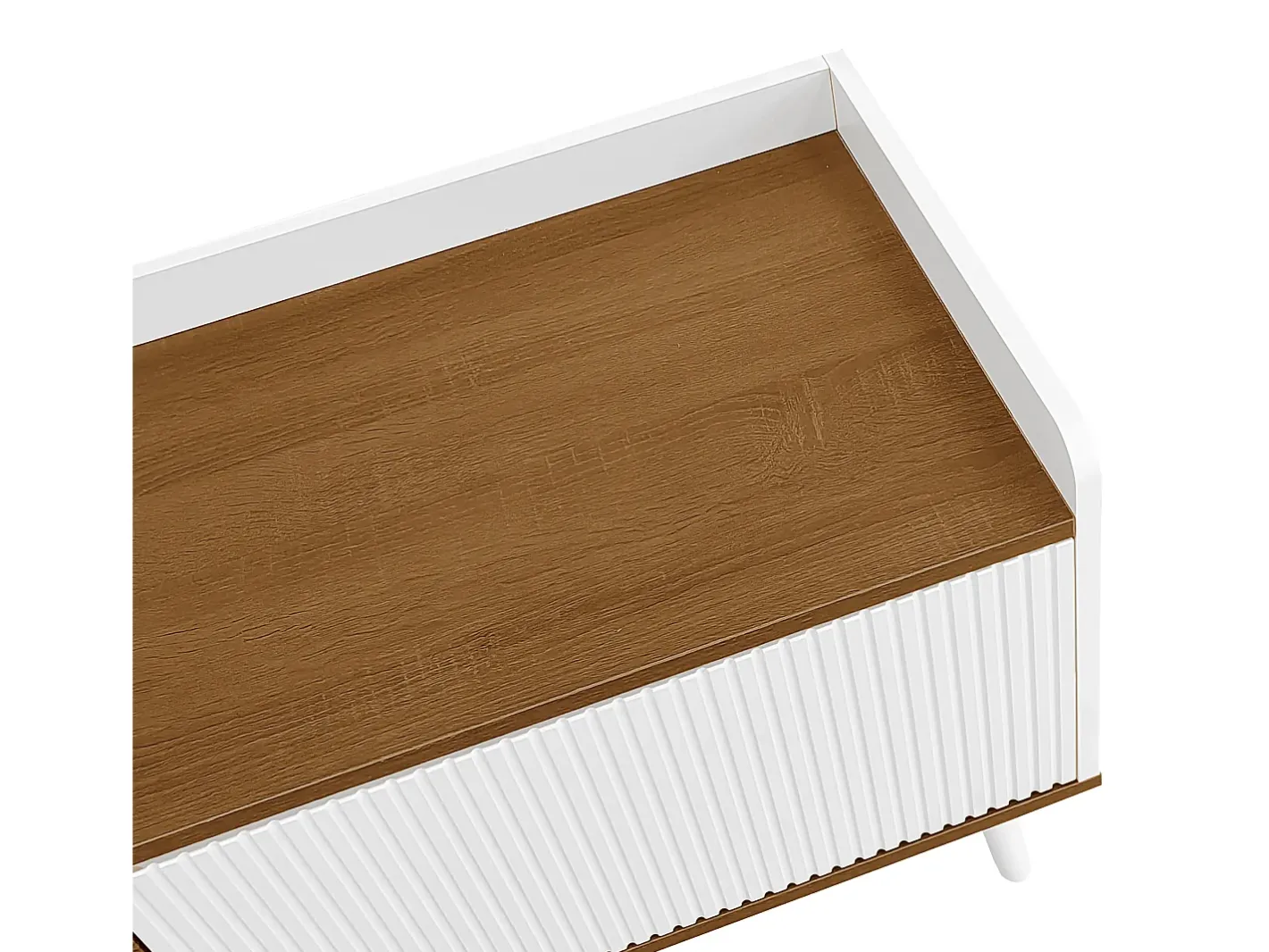 Online Móvel para TV 160×39×49,5 cm - 3 portas - Acabamento madeirado - MDF + Painel de partículas - Branco + Natural Móvel De Tv