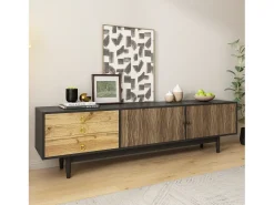Móvel para TV 180×38×50 cm - 2 portas e 3 gavetas - MDF + painel de partículas - Preto + Natural*ModernLuxe Outlet