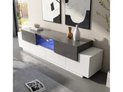 Best Móvel para TV 180×40×45 cm - com iluminação LED - com 2 gavetas e 4 portas - para TVs de 80/75/70/65/55 polegadas - branco/cinza Móvel De Tv