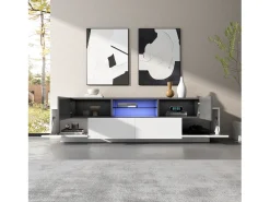 Best Móvel para TV 180×40×45 cm - com iluminação LED - com 2 gavetas e 4 portas - para TVs de 80/75/70/65/55 polegadas - branco/cinza Móvel De Tv
