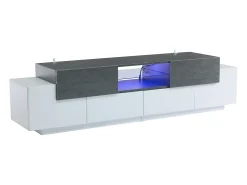 Best Móvel para TV 180×40×45 cm - com iluminação LED - com 2 gavetas e 4 portas - para TVs de 80/75/70/65/55 polegadas - branco/cinza Móvel De Tv