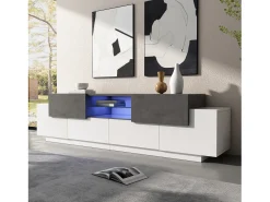Best Móvel para TV 180×40×45 cm - com iluminação LED - com 2 gavetas e 4 portas - para TVs de 80/75/70/65/55 polegadas - branco/cinza Móvel De Tv