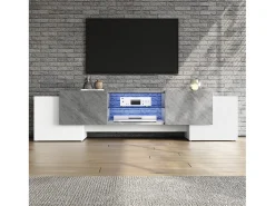 Móvel para TV - com 4 portas - com iluminação LED - para televisores 80/75/70/65/55 polegadas - branco + cinza*ModernLuxe Best