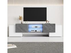 Móvel para TV - com 4 portas - com iluminação LED - para televisores 80/75/70/65/55 polegadas - branco + cinza*ModernLuxe Best
