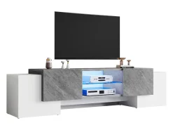 Móvel para TV - com 4 portas - com iluminação LED - para televisores 80/75/70/65/55 polegadas - branco + cinza*ModernLuxe Best