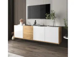 Móvel para TV - pode ser pendurado na parede ou colocado no chão - Painel de partículas - branco e natural^ModernLuxe Online