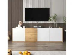 Móvel para TV - pode ser pendurado na parede ou colocado no chão - Painel de partículas - branco e natural^ModernLuxe Online