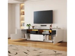 New Móvel para TV brilhante 180×40×48 cm - com iluminação LED - 1 gaveta e 2 portas - para televisores de 75 polegadas - Móvel De Tv