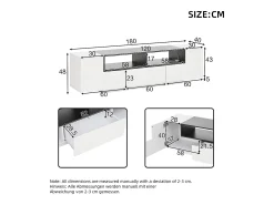 New Móvel para TV brilhante 180×40×48 cm - com iluminação LED - 1 gaveta e 2 portas - para televisores de 75 polegadas - Móvel De Tv