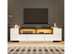 New Móvel para TV brilhante 180×40×48 cm - com iluminação LED - 1 gaveta e 2 portas - para televisores de 75 polegadas - Móvel De Tv