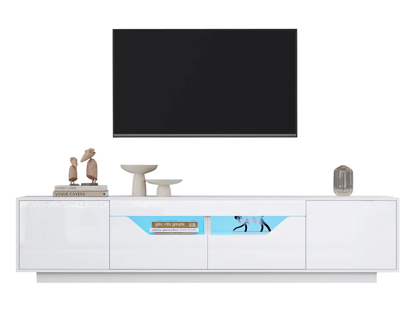 Móvel para TV brilhante 180×40×45 cm - com iluminação LED - 2 gavetas e 2 portas - Compatível com TVs de 75 polegadas -*ModernLuxe Sale