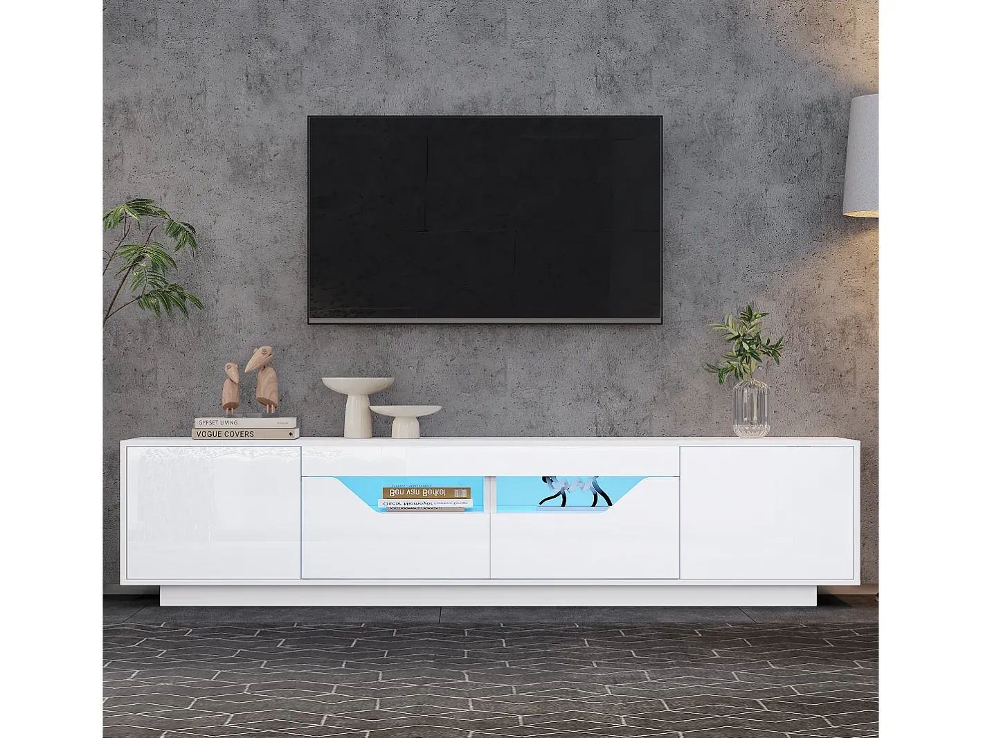 Móvel para TV brilhante 180×40×45 cm - com iluminação LED - 2 gavetas e 2 portas - Compatível com TVs de 75 polegadas -*ModernLuxe Sale