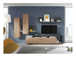Clearance Móvel para TV 220cm coleção BERGAME. Cores carvalho e cinza antracite. Móvel De Tv
