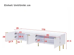 Best Móvel para TV com 4 portas texturizadas - 170 x 35 x 47,5 cm - puxadores e pés dourados - MDF - Móvel De Tv