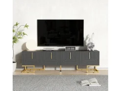 Best Móvel para TV com 4 portas - 170 x 40 x 45,5 cm - Puxadores e pés dourados - Aglomerado - Cinza Móvel De Tv
