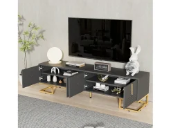 Best Móvel para TV com 4 portas - 170 x 40 x 45,5 cm - Puxadores e pés dourados - Aglomerado - Cinza Móvel De Tv
