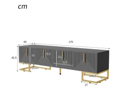 Best Móvel para TV com 4 portas - 170 x 40 x 45,5 cm - Puxadores e pés dourados - Aglomerado - Cinza Móvel De Tv