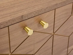 New Móvel para TV com 2 portas e 2 prateleiras abertas, folheado a nogueira - Cor natural escura e dourado - PARIOMA Móvel De Tv