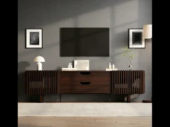 Best Móvel para TV em nogueira escura - 180 x 40 x 45 cm - com 2 gavetas + 2 portas - para TVs de 75 polegadas - MDF Móvel De Tv