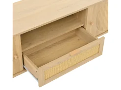 Móvel para TV moderno 175×36×51 cm - com 2 portas e 1 gaveta de vime - prateleiras abertas - natural*ModernLuxe Clearance