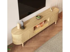 Móvel para TV moderno 175×36×51 cm - com 2 portas e 1 gaveta de vime - prateleiras abertas - natural*ModernLuxe Clearance