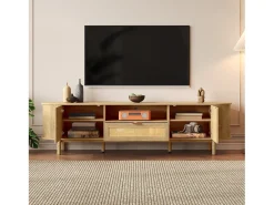 Móvel para TV moderno 175×36×51 cm - com 2 portas e 1 gaveta de vime - prateleiras abertas - natural*ModernLuxe Clearance